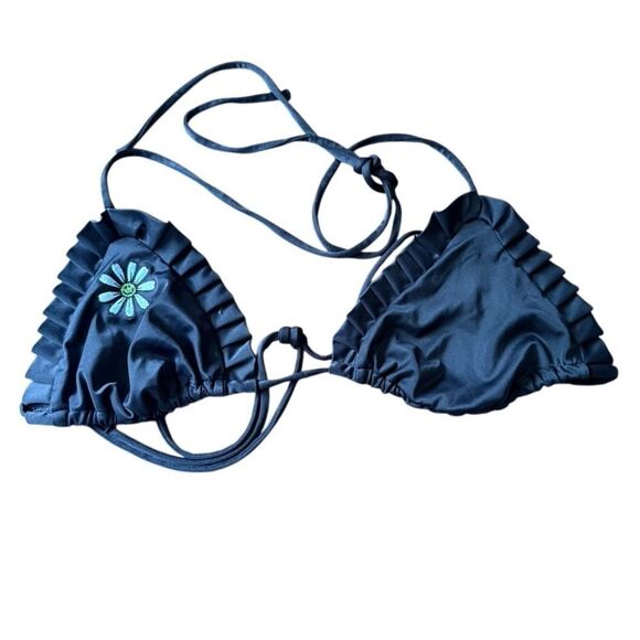 Ganni Polly Ruffle Bikini Top Black Daisy 36 - Picture 2 of 7